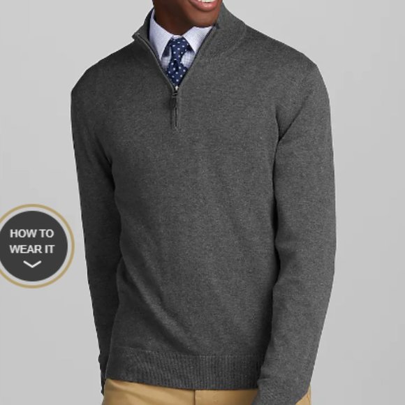 Jos A Bank Blue Traveler Fit Quarter Zip Knit - Picture 1 of 7